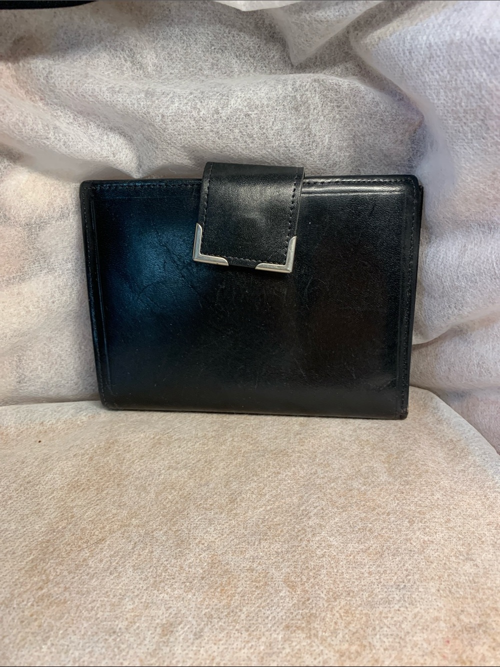 Vintage Princess Gardner Black Leather Secretary Wallet Silver Corner Kiss Lock